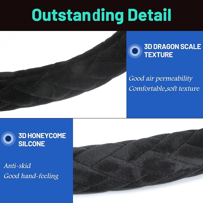 DaisyInner 17.5-18 Inch Steering Wheel Cover for Semi Truck No-Slip & Comfy Grip for Semi Trucks, Rv, Big Rig and 18 Wheelers(Quilted,Velvet,Black)