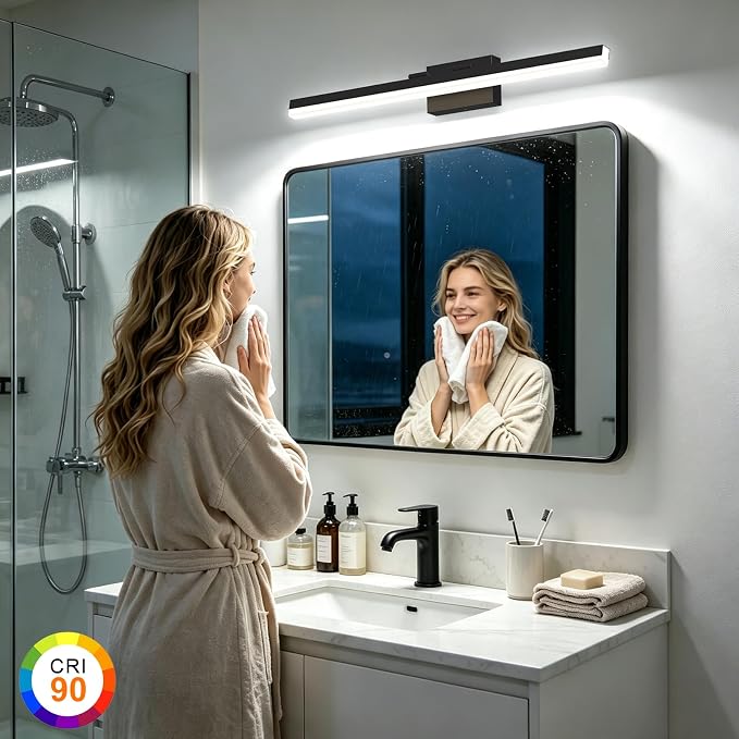 IZORRO Modern Bathroom Vanity Light 40 inch, Rotatable, 32W Dimmable Led Bathroom Light Fixture Over Mirror, Black Vanity Light Bar (Cool White 6000K)