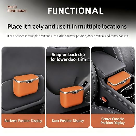 Car Trash Can with Lid - Leakproof Mini Garbage Bin for Door or Seatback,Premium ABS Auto Organizer,Space-Saving Car Garbage Can for Commuters,Families and Pet Owners,Fit for SUV,Sedan,Truck (Orange)