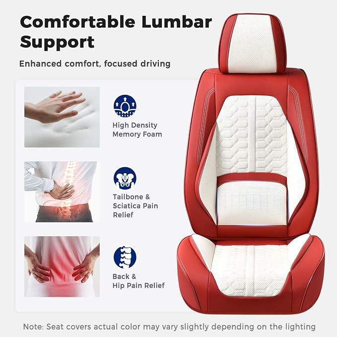 Huidasource Seat Covers for Cars, Leather Car Seat Covers Front and Rear Seat Full Set, Automotive Car Seat Cushion Covers Protector 5 Seats Fit for Most Cars SUV Trucks, Red & White