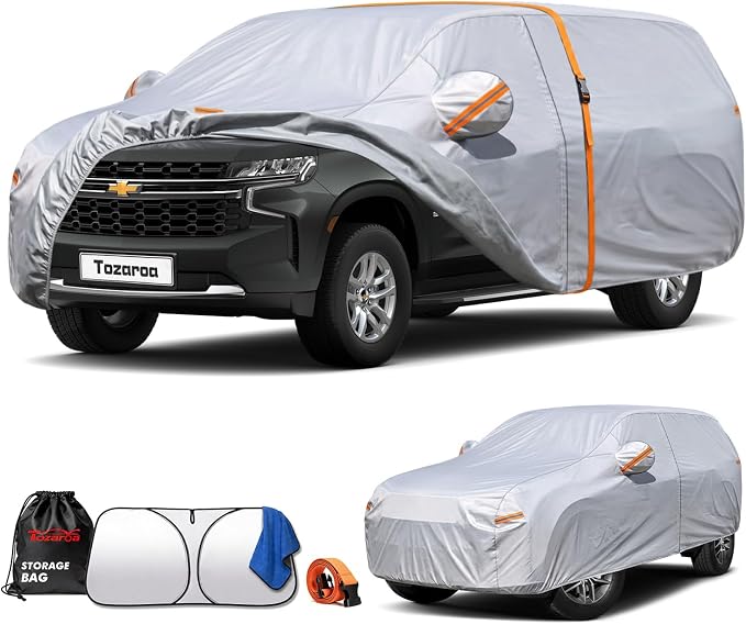 SUV Cover Waterproof All-Weather,Outdoor Full Exterior Car Covers Custom Fit for Chevrolet Express Suburban,Ford Excursion,GMC Yukon XL,Jeep Grand Wagoneer,etc Size S5(See Size Chart)