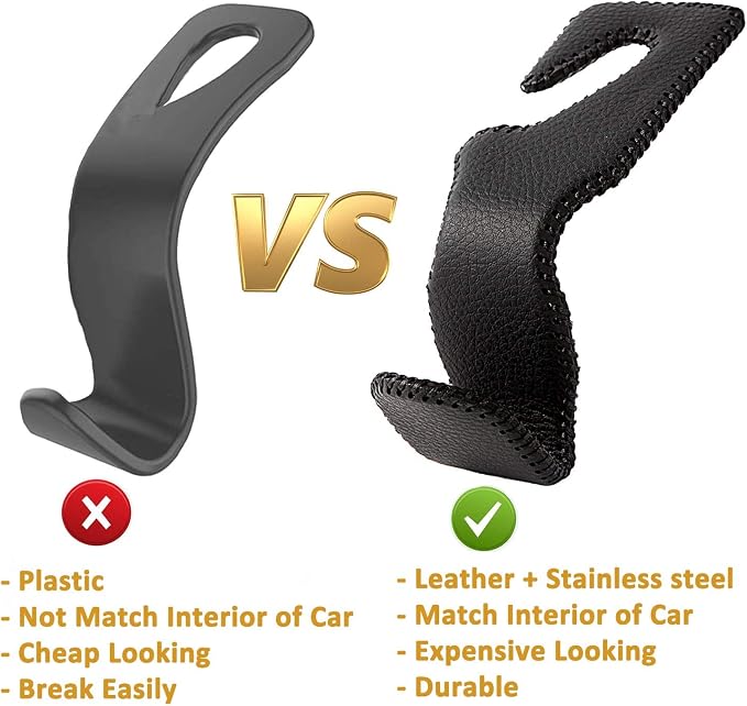 AMVOYOA Headrest Hooks for Purses and Bags, Car Back Seat Headrest Hanger Vehicle Beige Leather Storage Hook, Pack of 2
