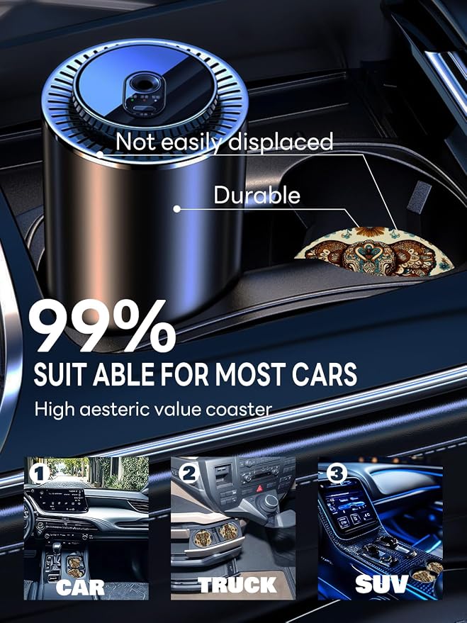 Car Cup Coasters,2 Pack Car Coaster,2.75inch Anti Slip and Absorbent Cars Coasters for Cup Holders,Neopren Accessories for Women,Cute Decor for Women (Elephant)