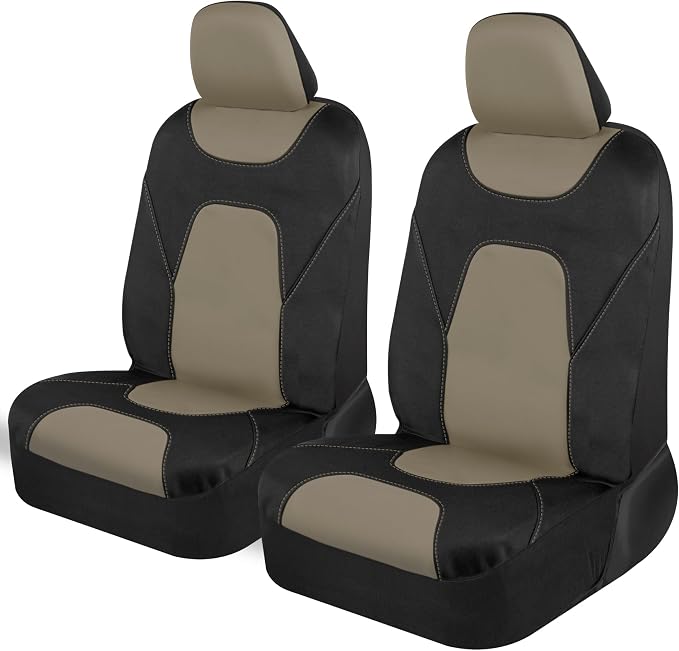 Motor Trend AquaShield Waterproof Front Seat Covers, Beige Seat Covers for Cars – Neoprene Front Car Seats Cover, SUV Seat Covers Protector - Car Interior Cover for Auto, Trucks, & Dog Owners