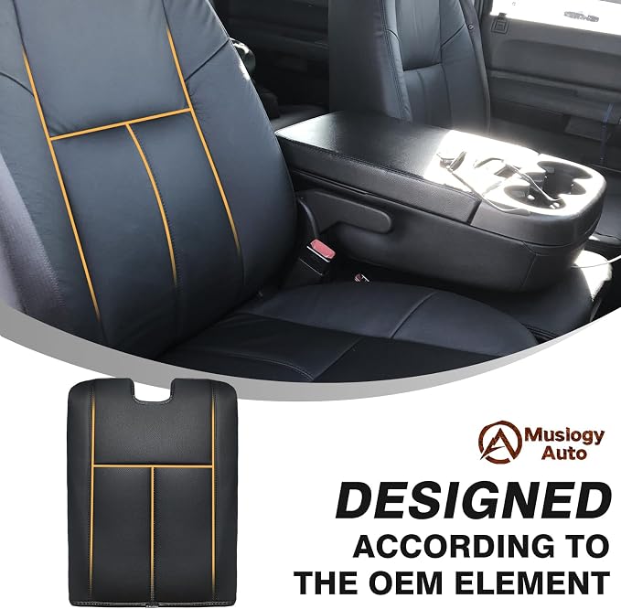 Muslogy Center Console Armrest Cover Fit for Chevy Silverado/Tahoe &GMC Sierra/Yukon/Suburban 2007-2013 Accessories, Comfort Armrest Pad Console Lid Cushion Vegan Leather Regular Thick(Jump Seat ONLY)