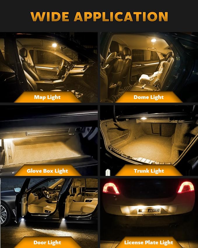 Zakolak 24PCS LED Interior Car Lights, Extremely Bright LED Bulb Kit, Applicable to Dome Map Door Lights and Other Parts Replacement for Your Cars, to Help You See Inside The Car at Night（Yellow）