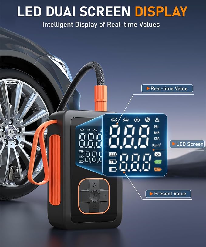 Hafuloky Tire Inflator Portable Air Compressor, 150PSI Cordless Air Pump with Digital Pressure Gauge, Air Compressor with Cigarette Lighter Plug for Cars, Motorcycles, Bicycles, Balls(Black)