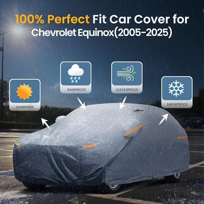 Waterproof Chevrolet Chevy Equinox(2005-2026) Car Cover with Breathable Vents, [Upgrade] Premium Covers with Cotton Liner and Zipper Door, Sun Rain Snow Dust Uv Protection.(Gift with Towel)