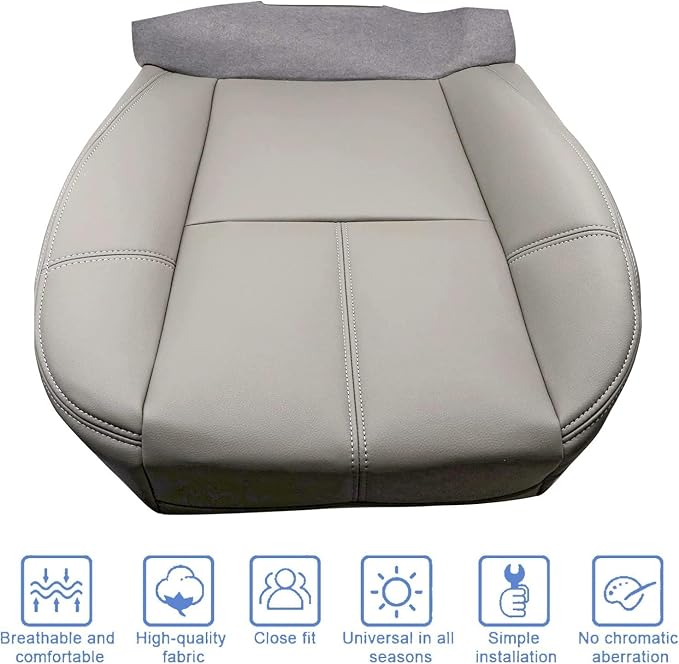 GXARTS Driver or Passenger Side Bottom Lower Replacement Leather Seat Cover 833 Light Gray Compatible with Chevy Silverado Tahoe Suburban Avalanche GMC Yukon Sierra 2007 2008 2009 2010 2012 2013 2014
