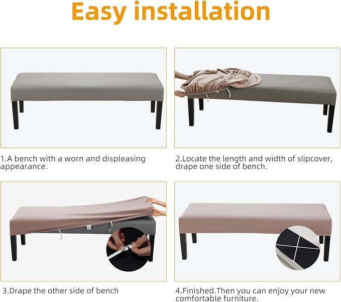 Fuloon Waterproof Dining Bench Cover, Removable Bench Slipcover Washable Bench Seat Protector Cover for Living Room, Bedroom, Kitchen (Khaki)