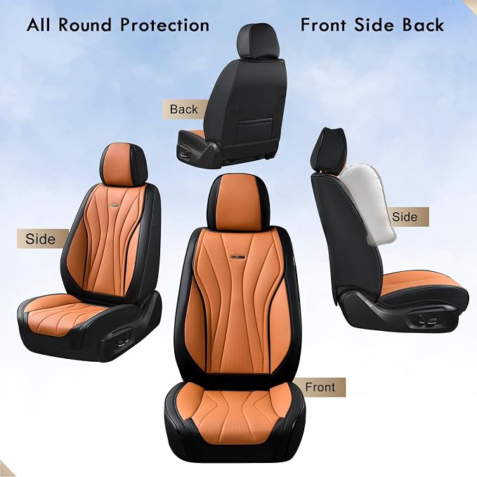 Coverado Car Seat Covers, Automotive Seat Covers for Front Seat, Waterproof Leather Car Seat Protector, Universal Seat Cover for Cars, Car Seat Cushion for Most Sedans, SUV, Trucks (Black&Brown)