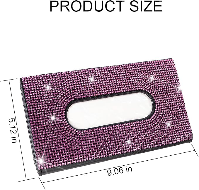 Bling Car Tissue Holder for Sun Visor, Crystal Rhinestone Leather Vehicle Paper Towel Case, Glitter Diamond Auto Napkin Clip Accessories for Women, Universal for SUV, RV, Truck (Pink/Black)