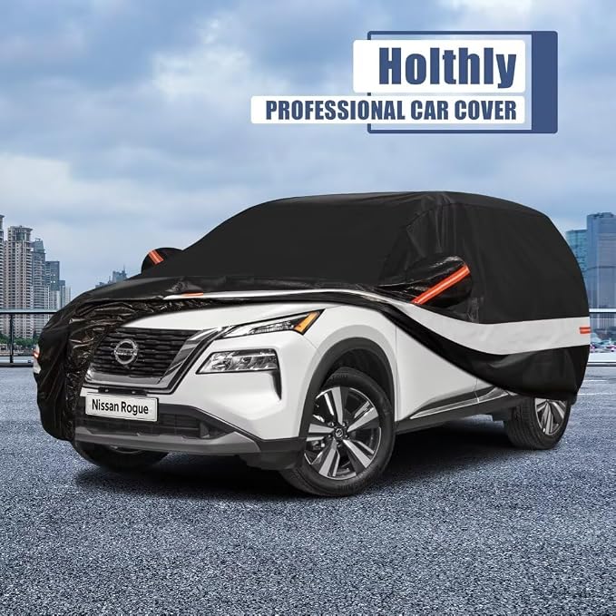 10 Layers SUV Car Cover Custom Fit for Nissan Rogue (2007-2024) Waterproof All Weather for Automobiles, Outdoor Full Cover Sun UV Rain Protection.Black