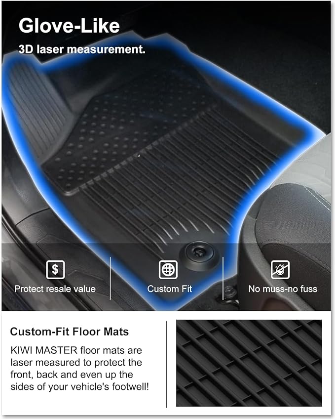 Kiwi Master Floor Mats for 2018-2023 Toyota Tacoma Double Cab Crew Cab | Custom Fit All Weather Car Mats, Heavy Duty TPE Floor Liners, Front & Rear 2 Row Set, Black