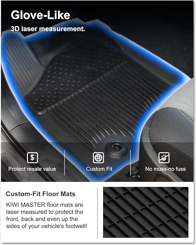 Kiwi Master Floor Mats for 2016 2017 Toyota Tacoma Double Cab Crew Cab | Custom Fit All Weather Car Mats, Heavy Duty TPE Floor Liners, Front & Rear 2 Row Set, Black