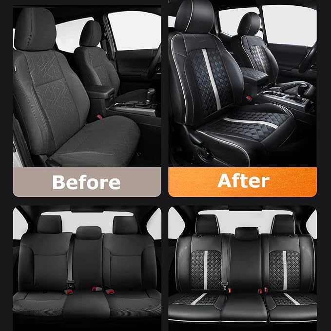 Carlimeki Leather Seat Covers Custom Fit for Tacoma Gen 3rd (2016-2023) | For Double & Crew Cab only - Fits SR, SR5, Limited, TRD Pro, TRD Sport, TRD Off-Road, Trail Special Edition - Fully Covered