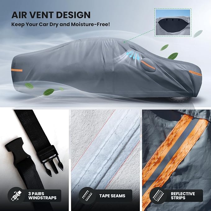 Waterproof Cadillac CTS/CTS-V(2003-2019) Car Cover with Breathable Vents, [Upgrade] Premium Covers with Cotton Liner and Zipper Door,Sun Rain Snow Dust Uv Protection.(Gift with Towel)