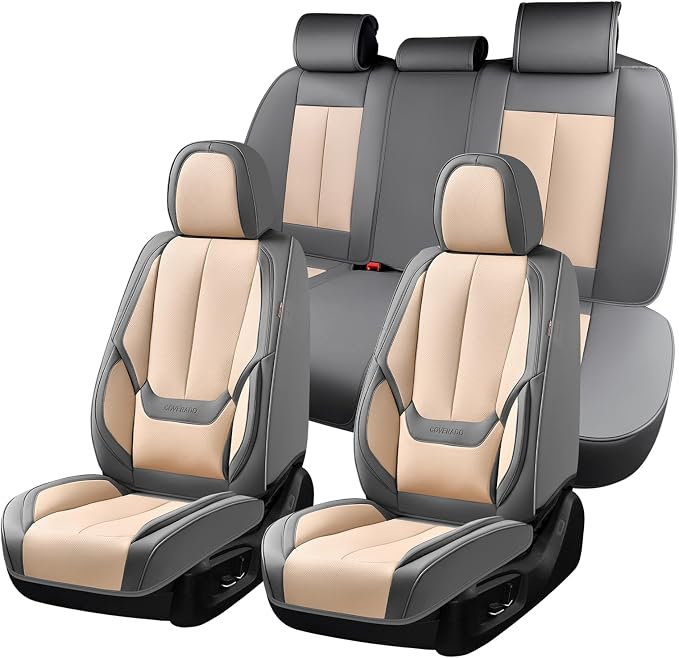 Coverado Car Seat Covers, Seat Covers for Cars, Waterproof Leather Auto Seat Protectors, Leather Car Seat Cushion, Car Interiors Accessories Universal Fit for Most Cars
