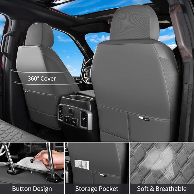 Huidasource Fit for Gray Chevy Silverado/GMC Sierra Front Seat Covers, Thickened Perforated Nappa Leather Front Truck Seat Covers 2007-2026 1500, 2015-2026 2500HD 3500HD Crew Double Extended Cab