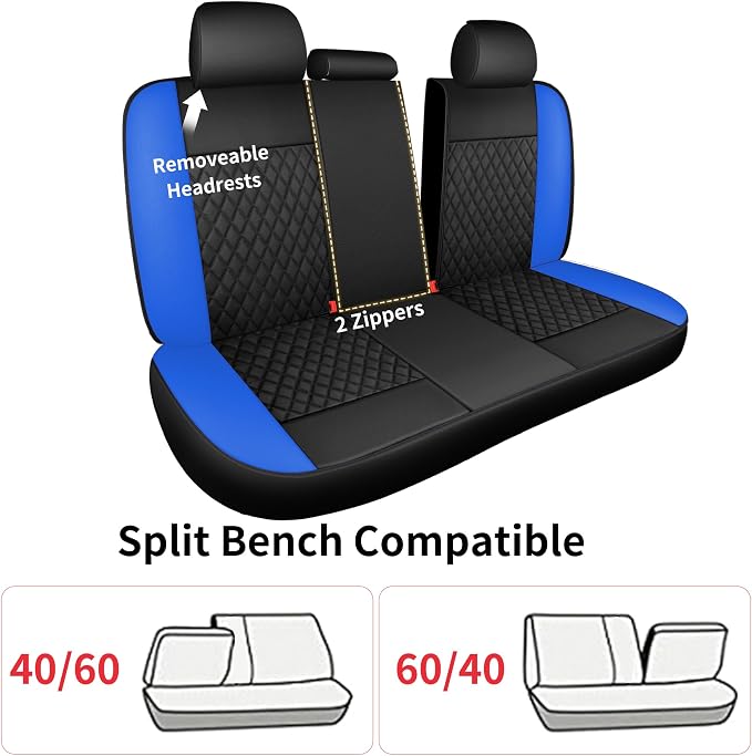 HChengkikz Faux Leather Full Set Car Seat Covers, Front & Split Rear | Bench Seat Protectors, Easy to Install Universal Fit for Sedans, Trucks, Vans, SUVs Automotive Interior Accessories