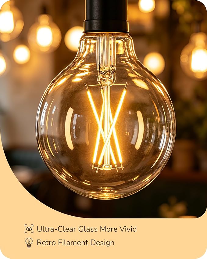 EDISHINE 6 Pack G25 Globe Light Bulbs, Dimmable Vintage LED Edison Bulbs, CRI90+ 5W Equivalent 60W, Clear LED Filament Vanity Light Bulbs, 2700K Warm White, 500LM, E26 Base