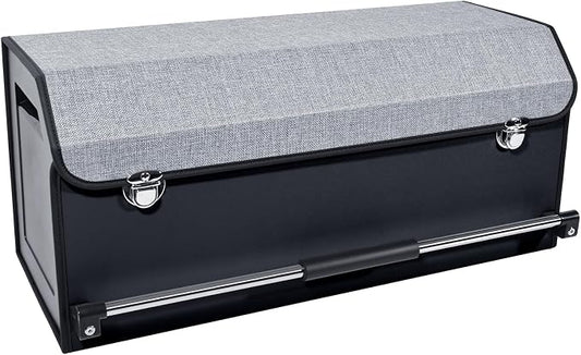 XCF SUV Trunk Organizer, Collapsible Car Trunk Organizer with Lid and Sturdy Handle Car Trunk Leather Storage Box SVU Cargo Storage (Grey, 27.1 x 11.4 x 12.2in)