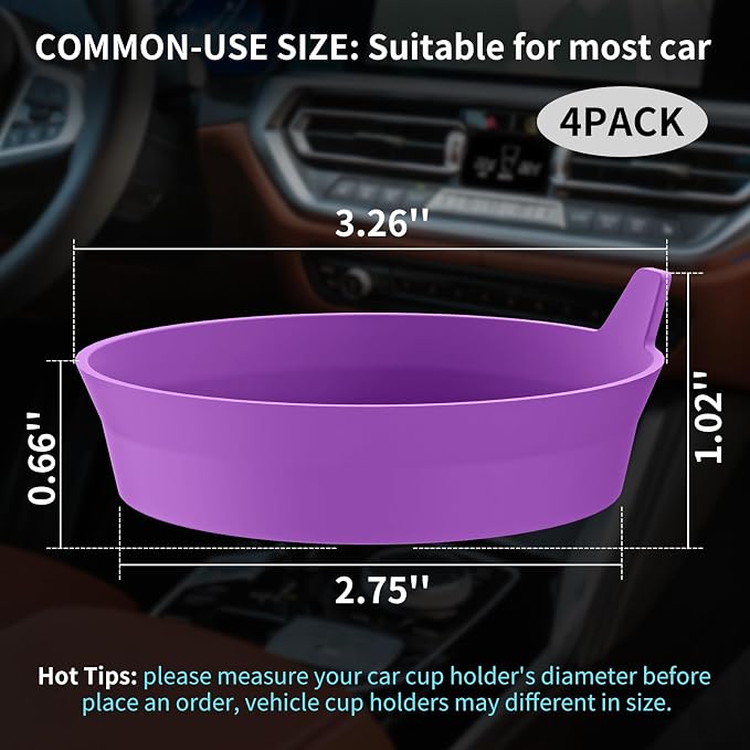 ME.FAN Car Cup Holder Coasters [4 Pack] Silicone Cups Mats, Automotive Universal Non-Slip Recessed Interior Accessories Deep Purple