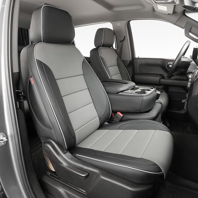 EKR Silverado Seat Covers Custom Fit for (Double Cab) 2019-2026 Chevrolet Silverado 1500/1500 Limited/HD 2500/3500, Rear Row W/No Armrest,Faux Leather(Black/Gray)