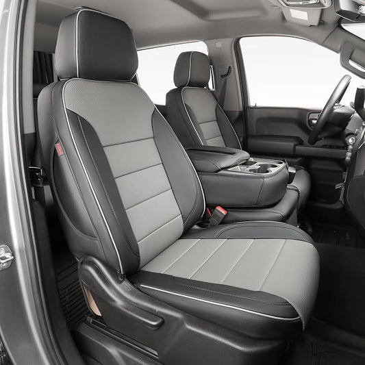 EKR Silverado Seat Covers Custom Fit for (Double Cab) 2019-2026 Chevrolet Silverado 1500/1500 Limited/HD 2500/3500, Rear Row W/No Armrest,Faux Leather(Black/Gray)