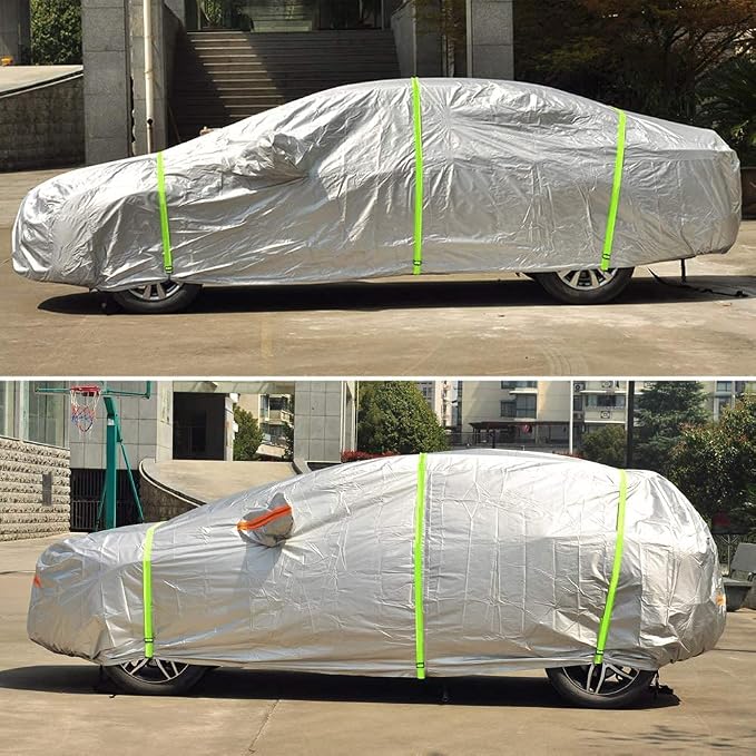 kayme 6 Layers Car Cover Waterproof All Weather for Automobiles and car Cover Windproof Straps