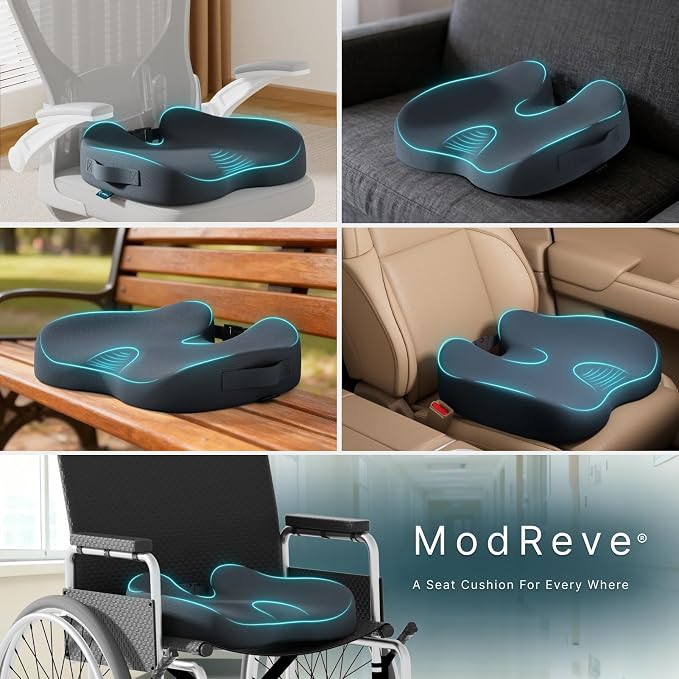 Large Memory Foam Seat Cushion for Office Chair, Car, Truck & Wheelchair - Sciatica, Coccyx & Tailbone Pain Relief Cushion for Long Sitting & Driving