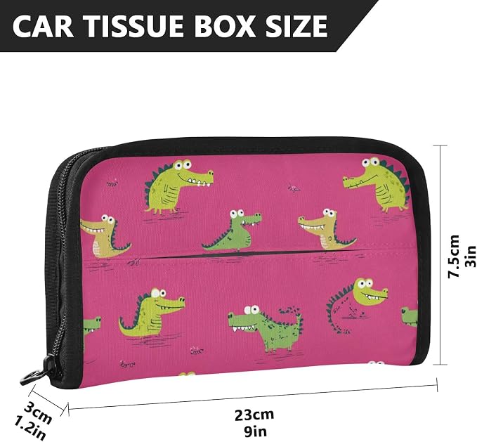Car Visor Tissue Holder Mask Holder for Car, Car Tissue Box Sun Visor Napkin Holder Car Visor Accessories Adjustable Straps Reusable Durable Easy to Install Pink Funny Crocodiles