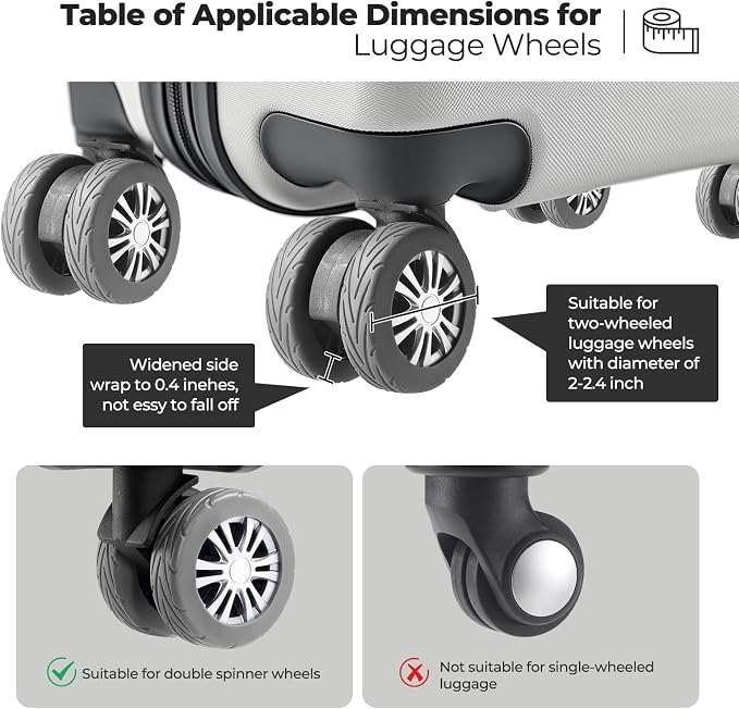 8Pcs Upgrade Luggage Wheel Covers, Travel Accessories (Grey) | Wear-resistant & anti-noise silicone covers. Fits 2-2.4" wheels. Protects suitcase wheels. Travel essential for suitcases