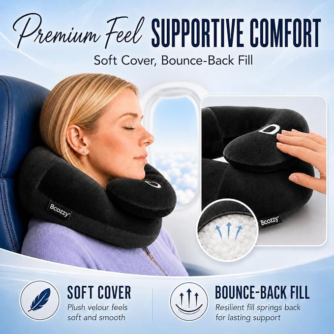 BCOZZY Neck Brace Pillow - Patented Relief for Neck Pain and Supportive Sleep-Soft, Washable, and Adjustable for Comfortable Resting. Black
