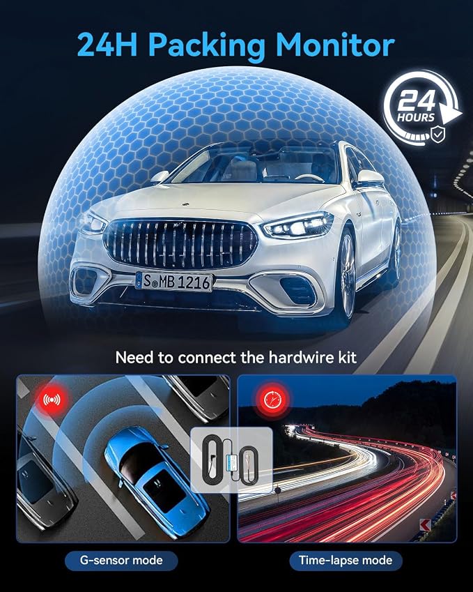 Dash Cam Front and Rear Inside 3 Channel, 4K+1080P Dash Camera for Cars | App Control, 2” IPS Screen, G-Sensor, Loop Recording, Night Vision, 170°Wide Angle, Parking Monitor