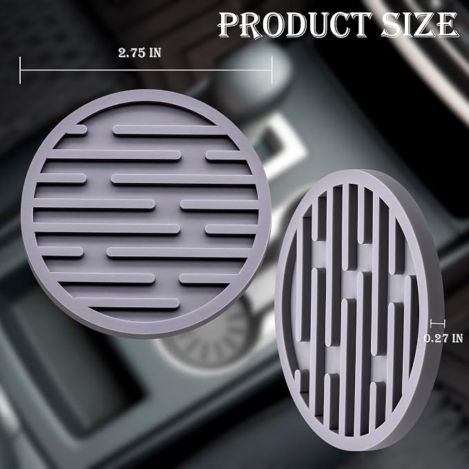 2 Pack Silicone Car Cup Holder Coaster – 2.75 Inch Anti-Slip Drink Coaster, Perfect for Coffee & Beverages – Cute Car Interior Decor for Women & Girls (Gray)