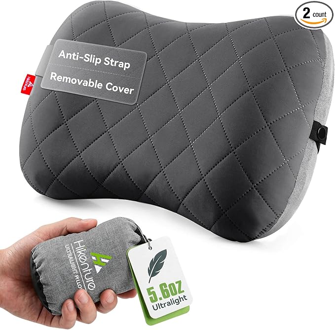 Hikenture Camping Pillow with Removable Cover, Ultralight Inflatable Pillow | Ergonomic Neck Lumber Support, Upgrade Leakproof Backpacking Pillow, Portable Packable for Hiking, Beach, Travel