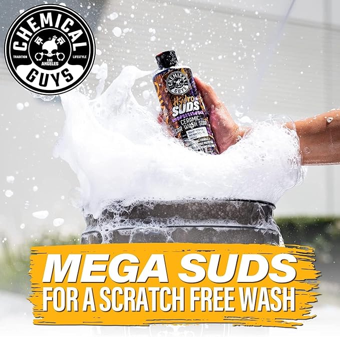 Chemical Guys, HydroSuds Ceramic Foaming Car Wash Soap, Berry, 16 oz, 2 Pk | Ceramic polymers add gloss and water beading, thick foam for cannons, guns or buckets