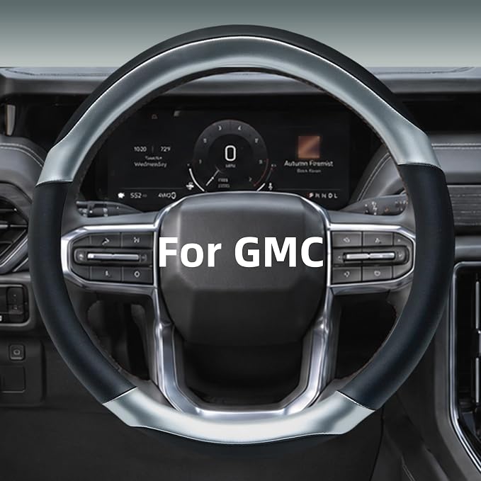 Yangday Leather Steering Wheel Cover for GMC Sierra 1500 2500 3500, 14.5-15 inches Car Steering Wheel Cover with Anti-Slip Massage Particle (Bright Silver)