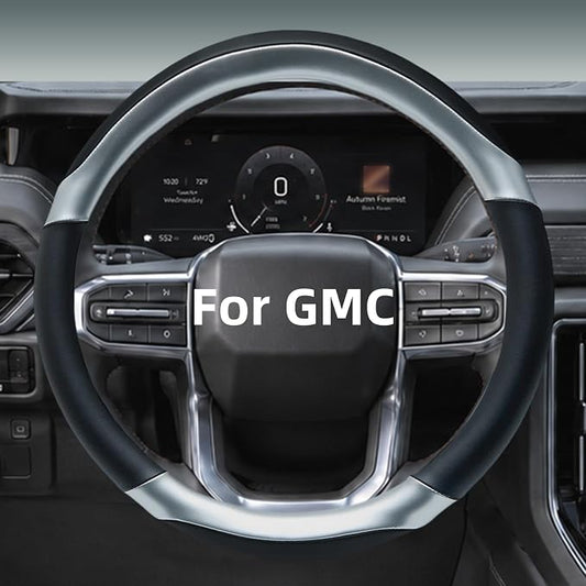 Yangday Leather Steering Wheel Cover for GMC Sierra 1500 2500 3500, 14.5-15 inches Car Steering Wheel Cover with Anti-Slip Massage Particle (Bright Silver)