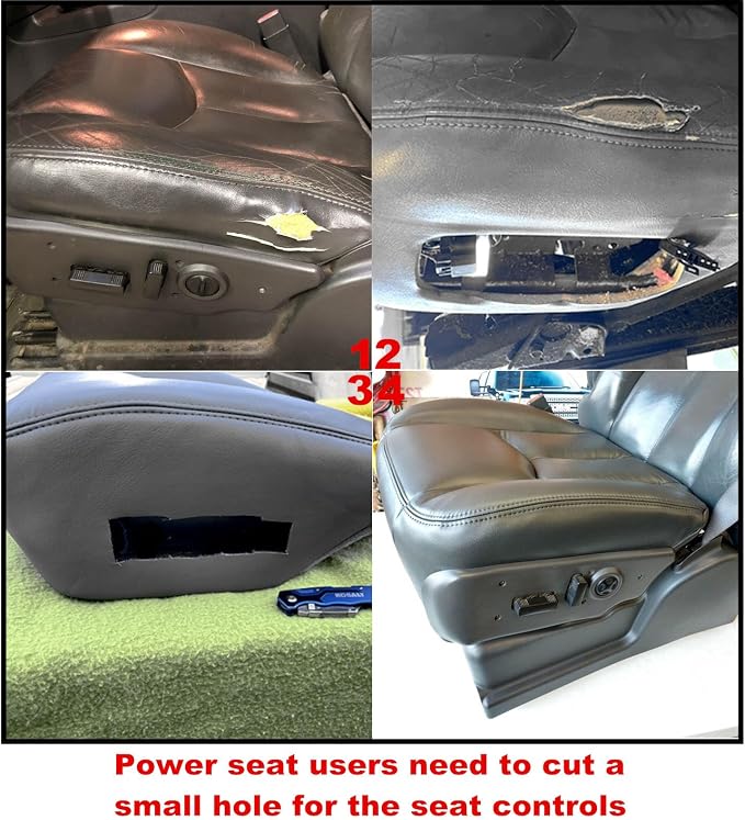 SecosAutoparts Driver & Passenger Bottom & Top Lean Back Dark Gray Without Seat Armrest Leather Seat Cover Compatible With Chevy Silverado Avalanche Tahoe Suburban GMC Sierra Yukon 2003 2004 2005 2006