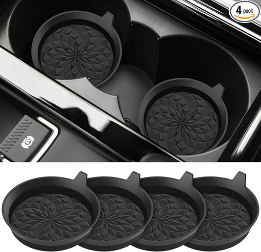 ME.FAN Car Cup Coasters [4 Pack] Silicone Cars Coasters - Universal Non-Slip Recessed Interior Accessories - Cup Holder Inserts Black