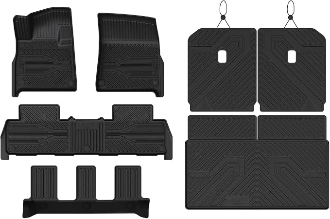 LASFIT Floor Mats for Rivian R1S 2025, with Cargo & Backrest Mats | Not Fit 2026 Models, 1st 2nd 3rd Rows, Trunk Mat & Backrest Mats, Premium TPE Liners, Custom Laser Fit, Full Edge Coverage