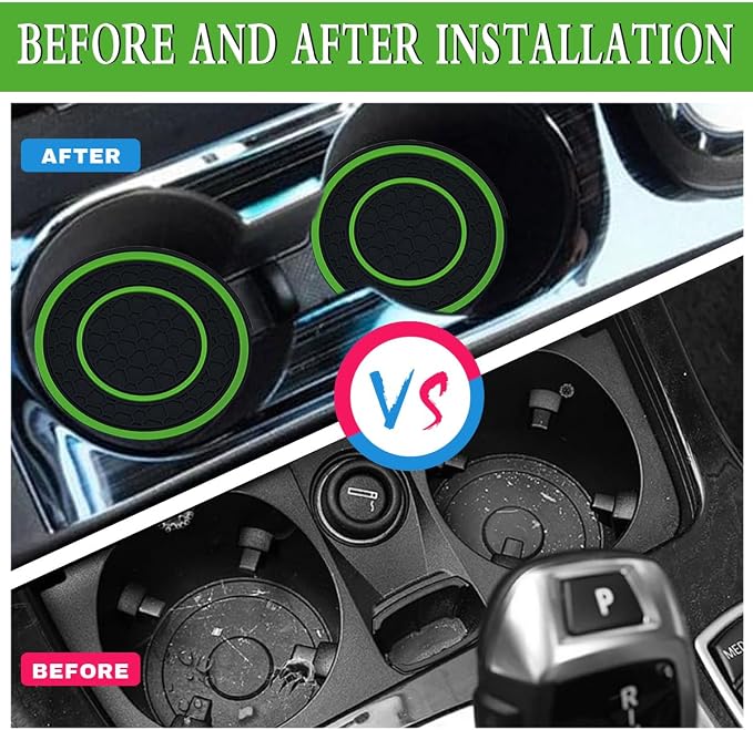 2 Pack Car Coasters for Cup Holder, 2.75 Inch Universal Auto Waterproof Coasters Silicon Insulation Cup Mats,No-Slip Anti Dust Insert Coaster for Woman Man, Suit for Vehicle Interior (2, Green)