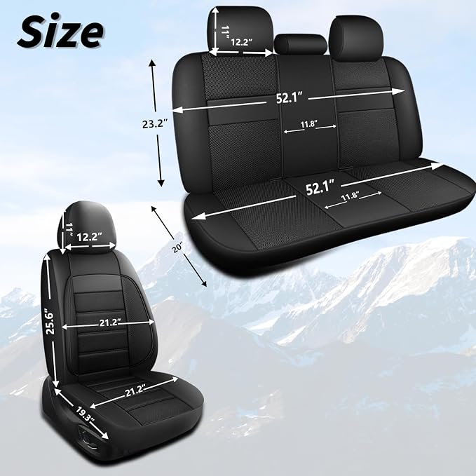 HChengkikz Front Car Seat Covers, Leather, 3D Foam Back Support (Black) | Air Mesh, Airbag Compatible, Universal Fit for Most Cars, Vans, Trucks, SUVs