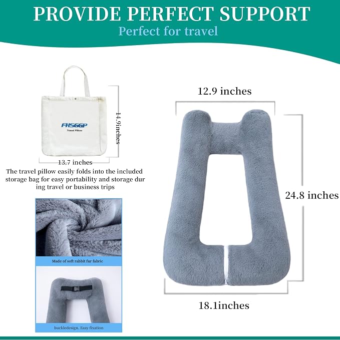 FHSGGP Travel Pillow Upgraded Version of Aircraft Travel Neck Pillow | With Storage bag, Sleep Pillows for Travel by Train, Car, or Plane, Supporting the Head and Body, Travel Pillow for Kids Grey