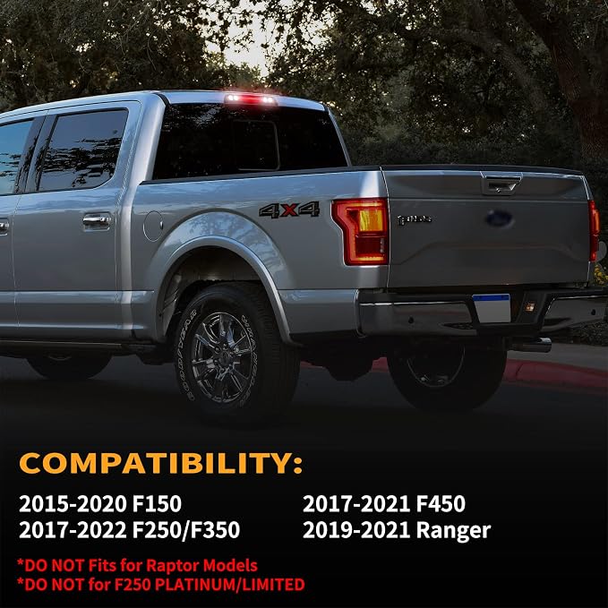 Gempro LED 3rd Brake light for Ford F150 2015-2024, F250 F350 F450 F550 Super Duty 2017-2024/Ranger/Maverick, High Mount Stop light Cargo light Rear Cab Roof Center Tail Third Brake Light, Smoke Lens