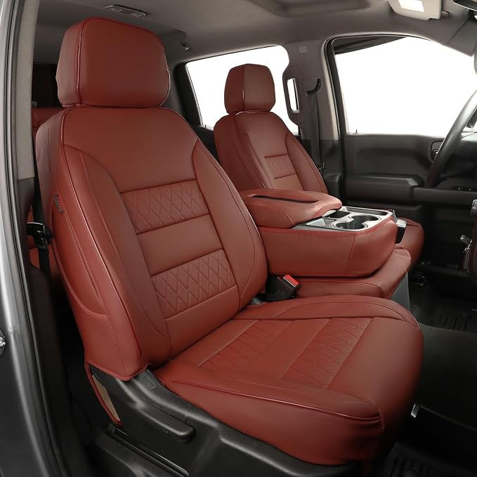 EKR Silverado Seat Covers Custom Fit for (Crew Cab) 2014 2015 2016 2017 2018 Chevrolet Silverado 1500 & HD 2500/3500 WT/LS/LT/LT/High Country/Custom,Faux Leather (Burgundy)