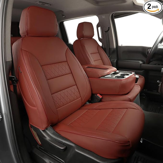 EKR Silverado Seat Covers Custom Fit for (Double Cab) 2019-2026 Chevrolet Silverado 1500/1500 Limited/HD 2500/3500, Rear Row W/No Armrest,Faux Leather(Burgundy)