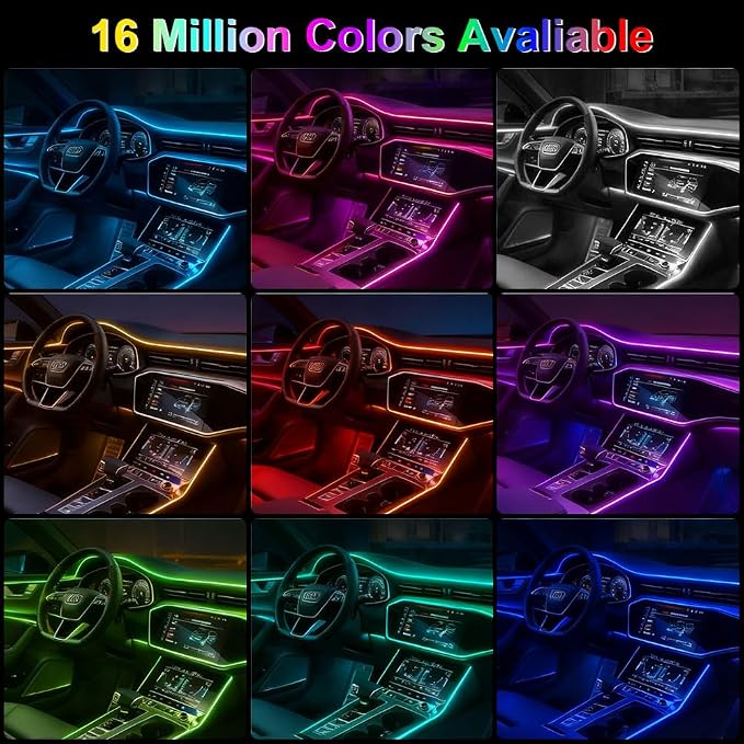 Car LED Interior Strip Lights, TEKSHINNY RGB Car Interior LED Light Wireless APP and Remote Control, 5 in 1 Ambient Lighting Kit with 236 Inches Fiber Optic, EL Wire Lights for Car Inside